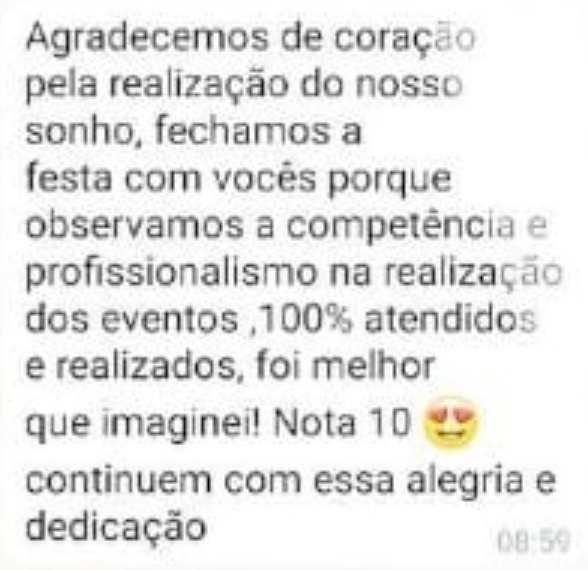 Print de WhatsApp de Késia: Agradecemos de coração pela realização do nosso sonho... foi melhor que imaginei! Nota 10.